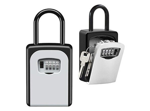 a combination lock used to secure keys and keychains