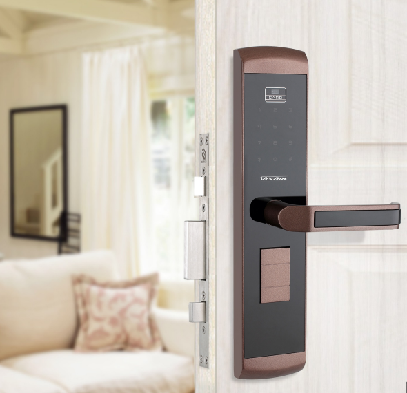 electronic keyless house lock at the main door of a house